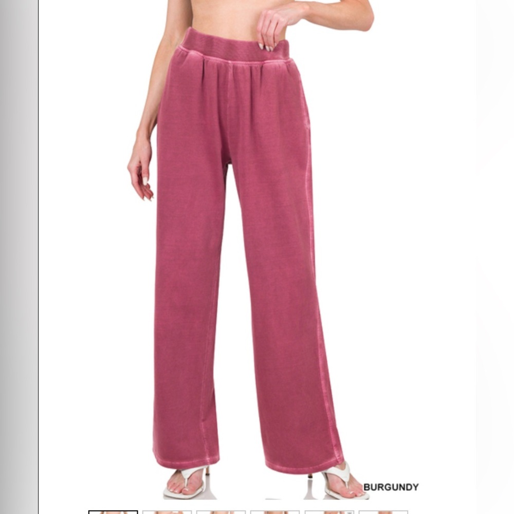 Zenana burgundy PIGMENT DYE LOUNGE PANTS WITH POCKETS